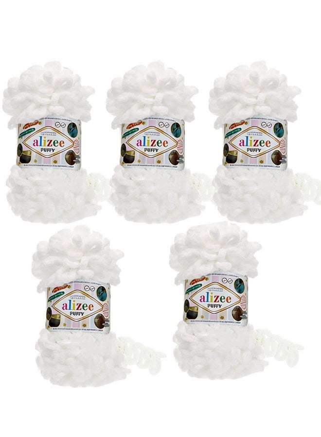 Alize buffy Threads 5 Pieces 55, White Puffy Yarn Chunky Finger, Craft Finger Knitting Loopy Yarn Soft and Light Material, Perfect for DIY Hand Woven Knitting Crafts Supplies - Image 1
